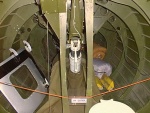 Tail landing gear strut, from inside the aircraft.
